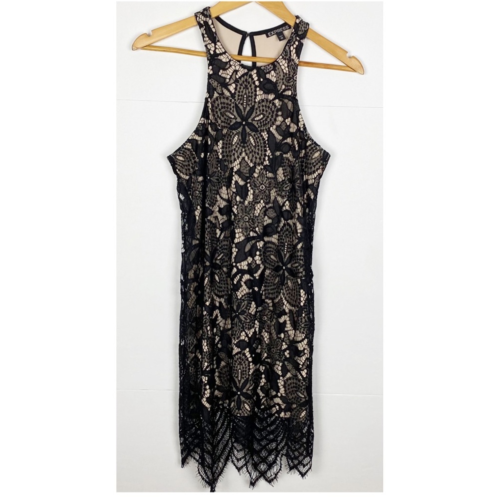 Express Dress Size XS Black Lace Overlay Nude Sleeveless
